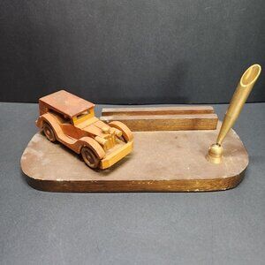 Vintage Wooden Car Desk Pen Holder Handmade Desk Display Decor